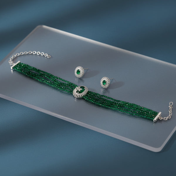 435266 Cubic Zirconia Choker Necklace With Rhodium Plating