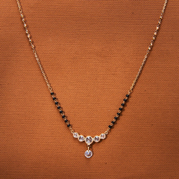 435285 Cubic Zirconia Delicate Mangalsutra With Rose Gold Plating