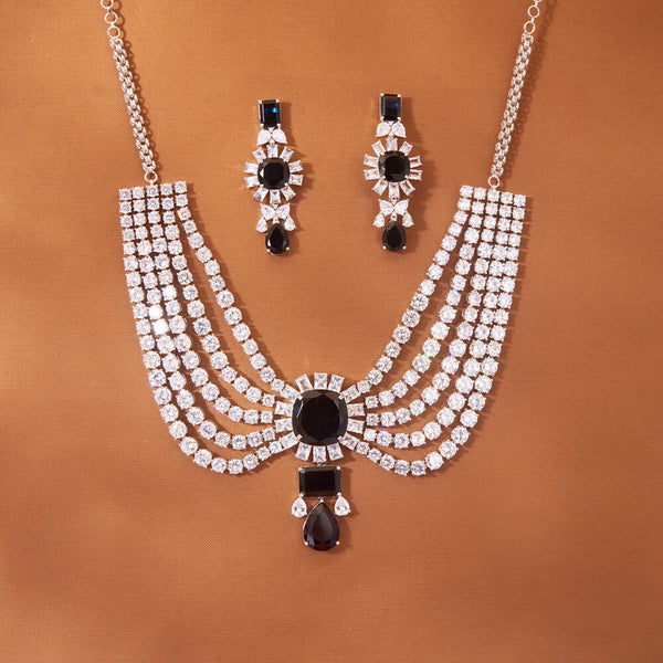 435317 Cz Classic Necklace With Rhodium Plating