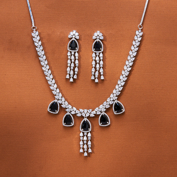 435319 Cz Classic Necklace With Rhodium Plating