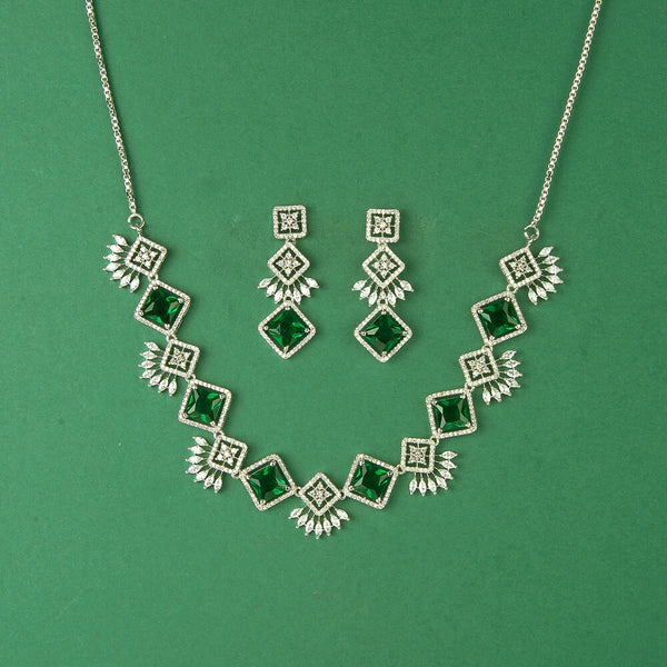 435340 Cubic Zirconia Classic Necklace Set With Rhodium Plating