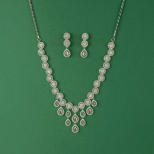 435378 Cubic Zirconia Classic Necklace Set With Rhodium Plating