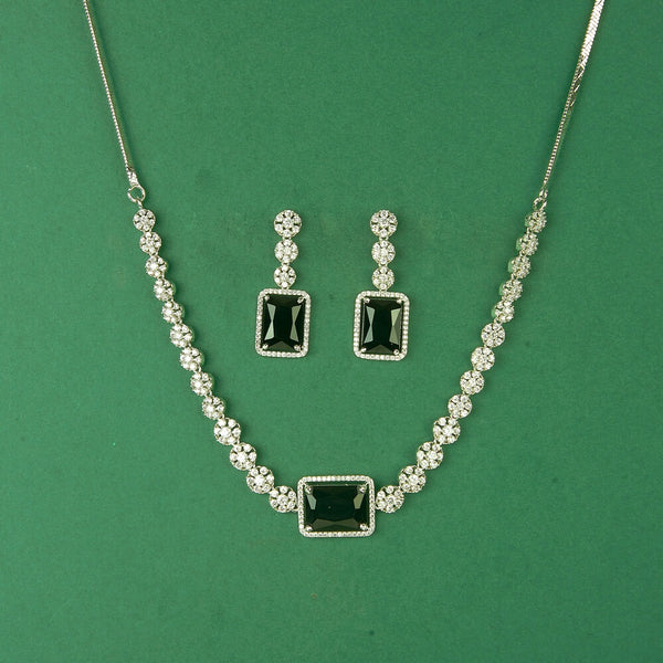 435381 Cubic Zirconia Classic Necklace Set With Rhodium Plating
