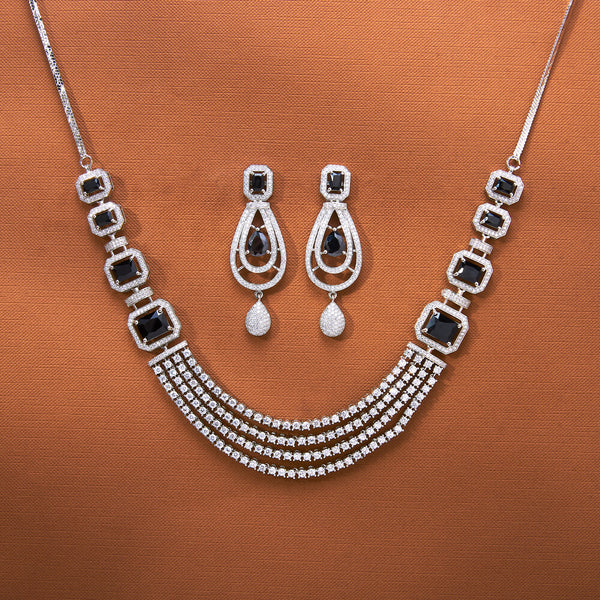 435382 Cz Classic Necklace With Rhodium Plating