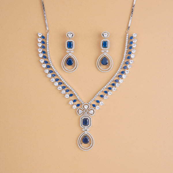 435396 Cubic Zirconia Classic Necklace Set With Rhodium Plating