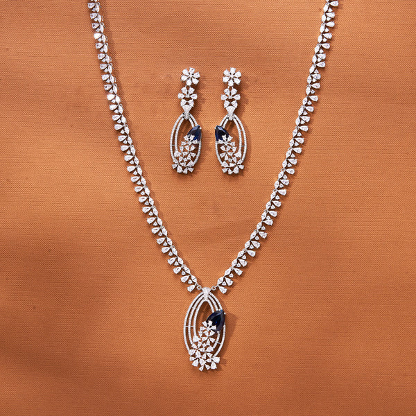 435399 Cz Long Necklace With Rhodium Plating