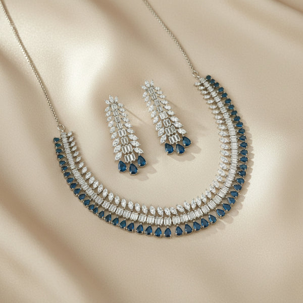 435431 Cubic Zirconia Classic Necklace Set With Rhodium Plating