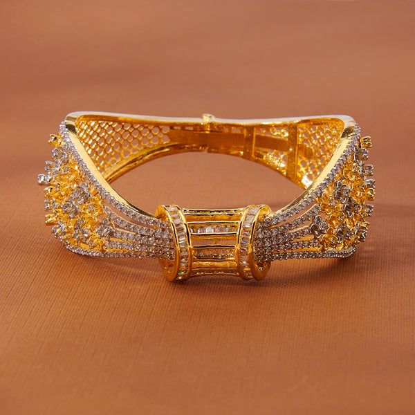 435434 Cubic Zirconia Openable Kada With 2 Tone Rhodium Plating