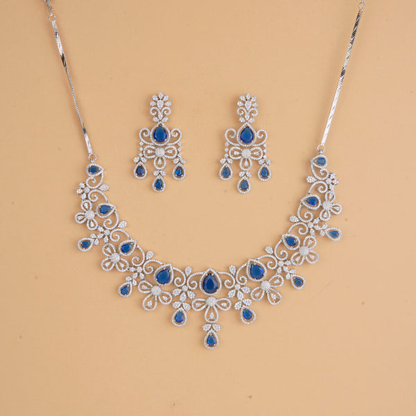 435545 Cubic Zirconia Classic Necklace Set With Rhodium Plating