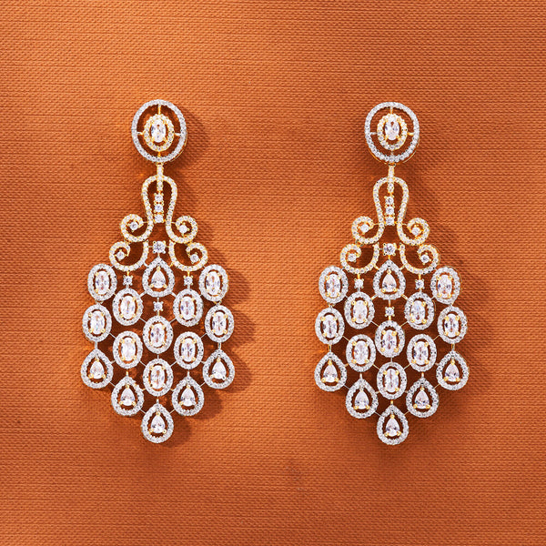 435607 Cubic Zirconia Classic Earring With Mehndi 2 Tone Rhodium Plating