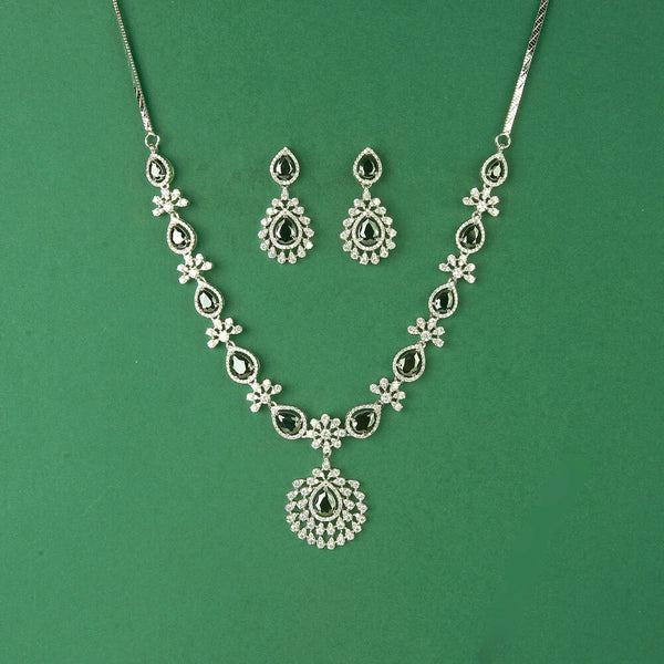 435613 Cubic Zirconia Classic Necklace Set With Rhodium Plating
