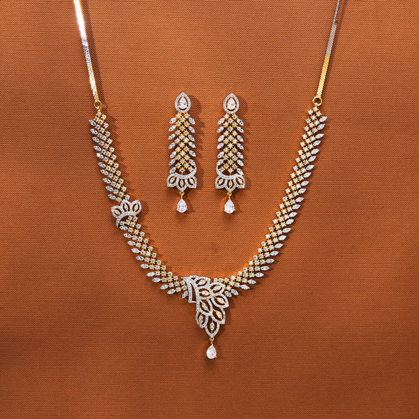 435622 Cubic Zirconia Classic Necklace With 2 Tone Rhodium Plating