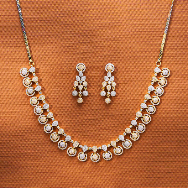 435624 Cubic Zirconia Classic Necklace With 2 Tone Rhodium Plating