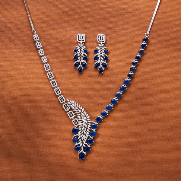 435641 Cz Classic Necklace With Rhodium Plating