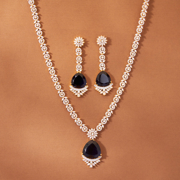 435654 Cz Long Necklace With 2 Tone Plating