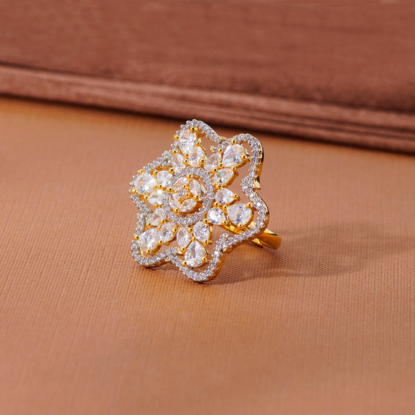 435658 Cubic Zirconia Adjustable Ring With 2 Tone Rhodium Plating