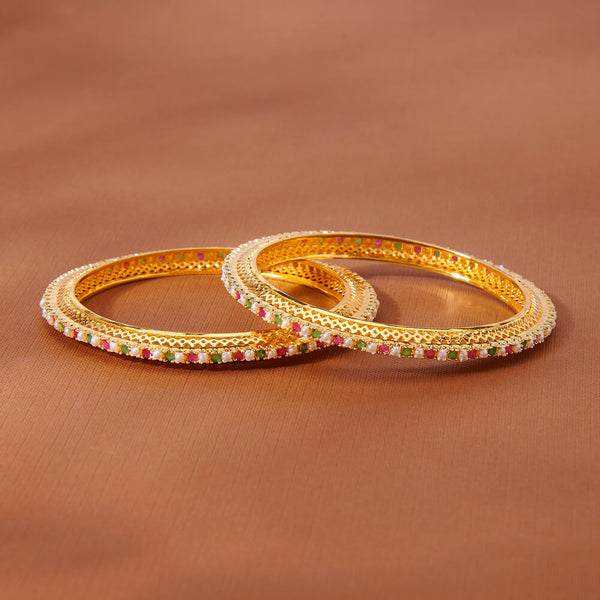 435665 Cubic Zirconia Moti Bangles With Gold Plating