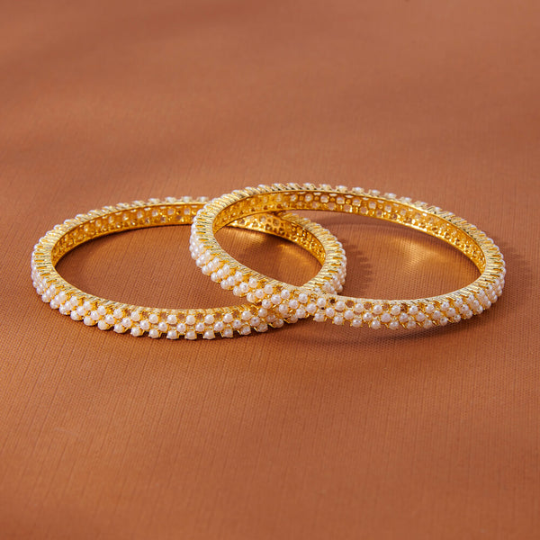 435666 Cubic Zirconia Pearl Bangles With Gold Plating