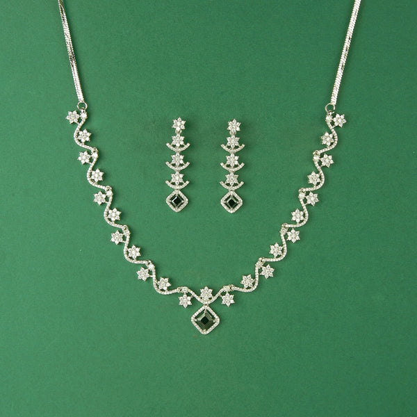 435668 Cubic Zirconia Delicate Necklace Set With Rhodium Plating