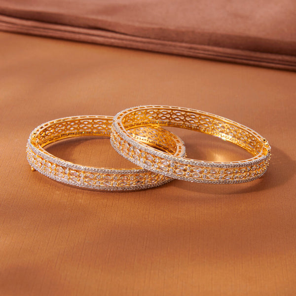 435674 Cubic Zirconia Classic Bangles With 2 Tone Plating