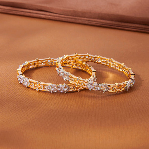 435675 Cubic Zirconia Classic Bangles With 2 Tone Plating