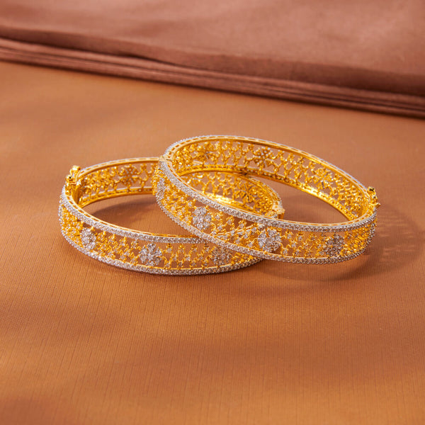 435685 Cubic Zirconia Classic Bangles With 2 Tone Rhodium Plating