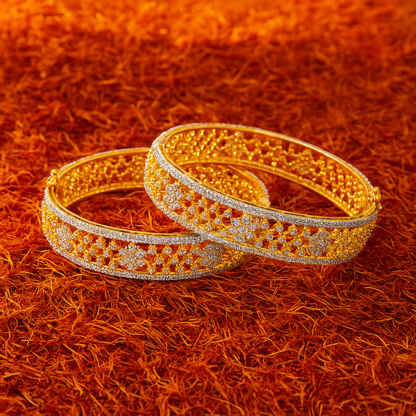 435685 Cubic Zirconia Classic Bangles With 2 Tone Rhodium Plating