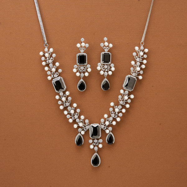 435690 Cubic Zirconia Classic Necklace With Rhodium Plating