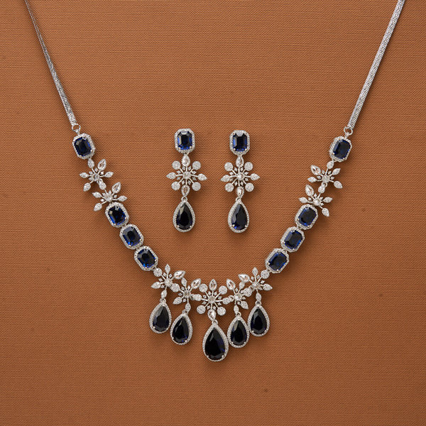 435691 Cubic Zirconia Classic Necklace With Rhodium Plating