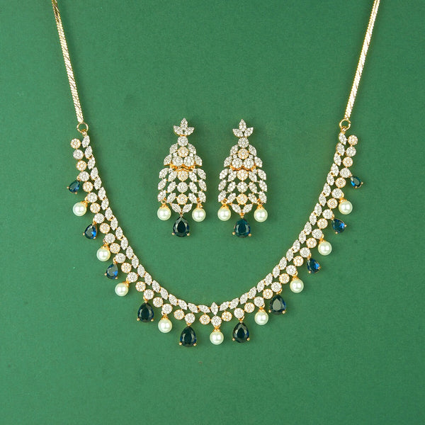 435700 Cubic Zirconia Classic Necklace Set With 2 Tone Plating