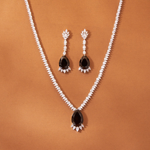 435732 Cz Classic Necklace With Rhodium Plating