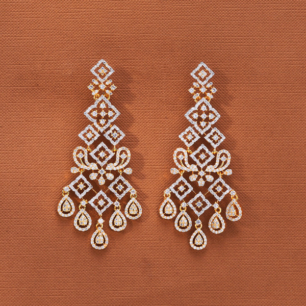 435741 Cz Classic Earring With Rhodium 2 Tone  Plating