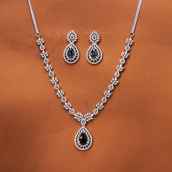 435746 Cz Classic Necklace With Rhodium Plating