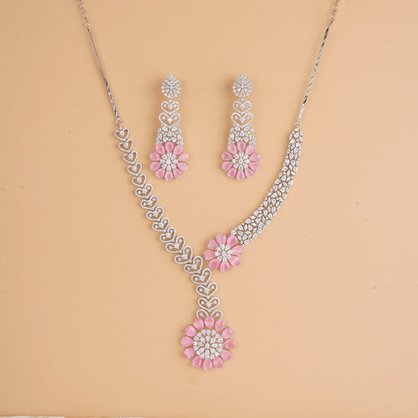 435754 Cubic Zirconia Classic Necklace With Rhodium Plating