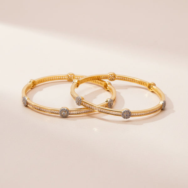 435781 Cz Delicate Bangles With 2 Tone Plating