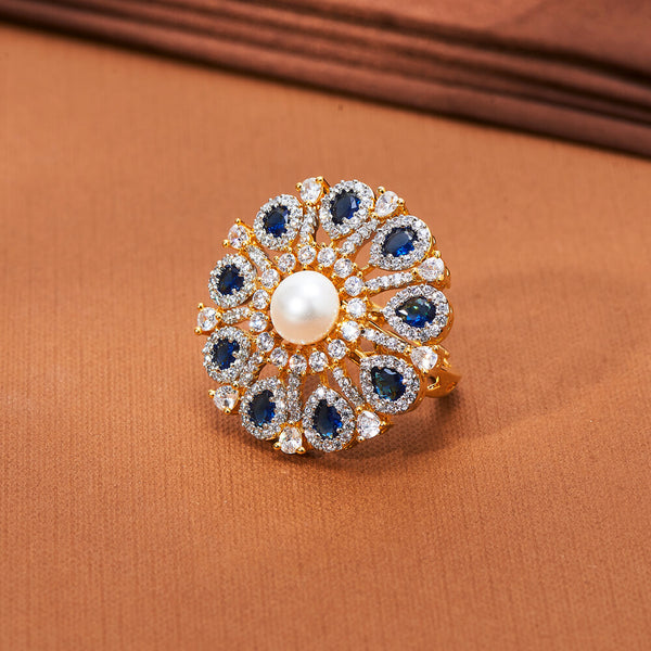 435790 Cz Moti Ring With 2 Tone Plating