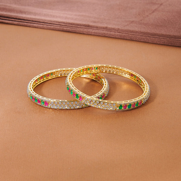 435825 Cz Delicate Bangles With 2 Tone Plating