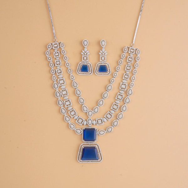 435835 Cubic Zirconia Classic Necklace Set With Rhodium Plating
