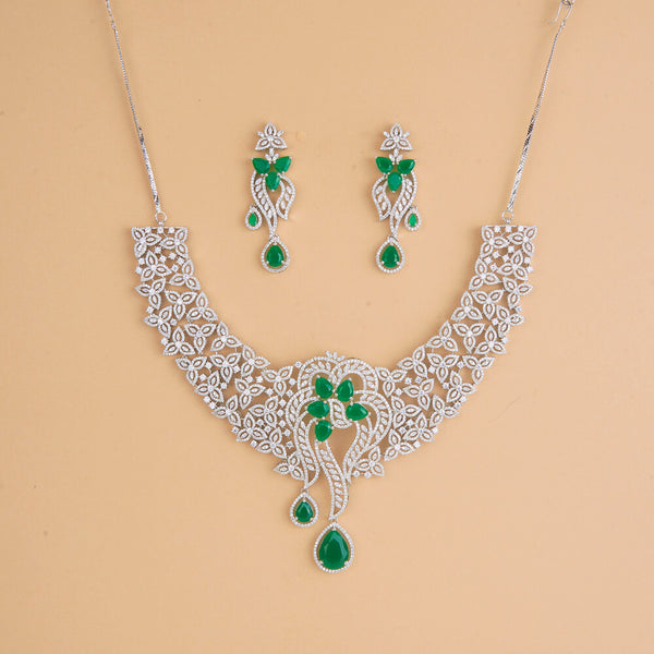 435836 Cubic Zirconia Classic Necklace Set With Rhodium Plating