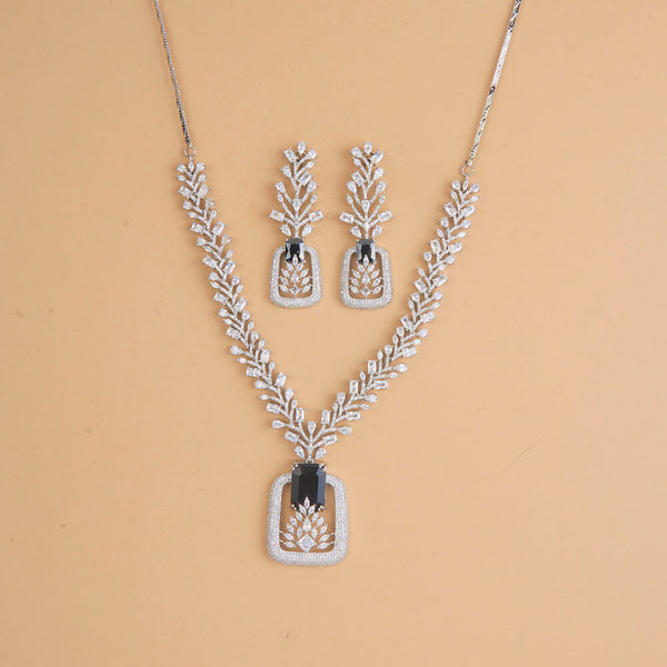 435837 Cz Classic Necklace With Rhodium Plating