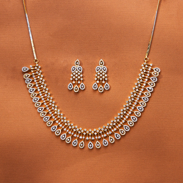 435853 Cz Classic Necklace With Rhodium 2 Tone  Plating