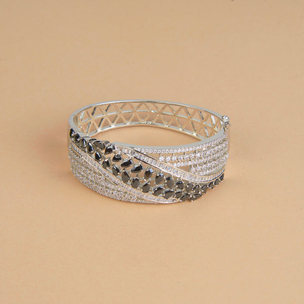 435860 Cubic Zirconia Openable Kada With Rhodium Plating