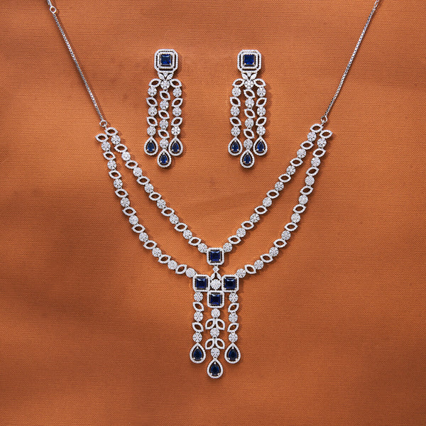 435886 Cz 2 Line Necklace With Rhodium Plating