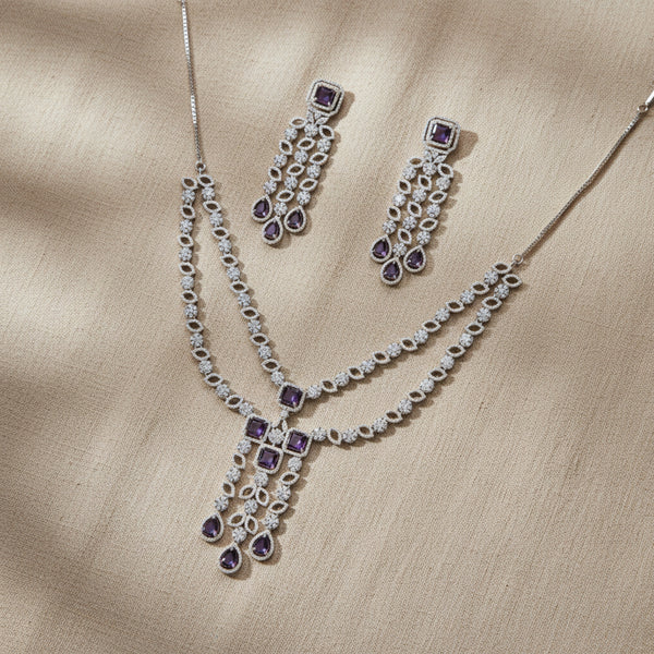 435886 Cz 2 Line Necklace With Rhodium Plating