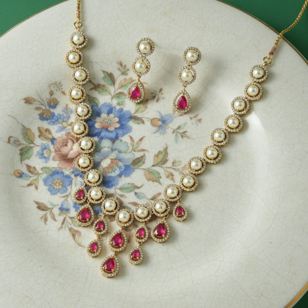 435887 Cubic Zirconia Classic Necklace Set With 2 Tone Plating