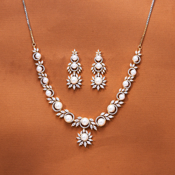 435921 Cz Classic Necklace With Rhodium 2 Tone  Plating