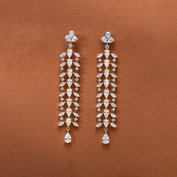 435935 Cz Classic Earring With Rhodium 2 Tone  Plating