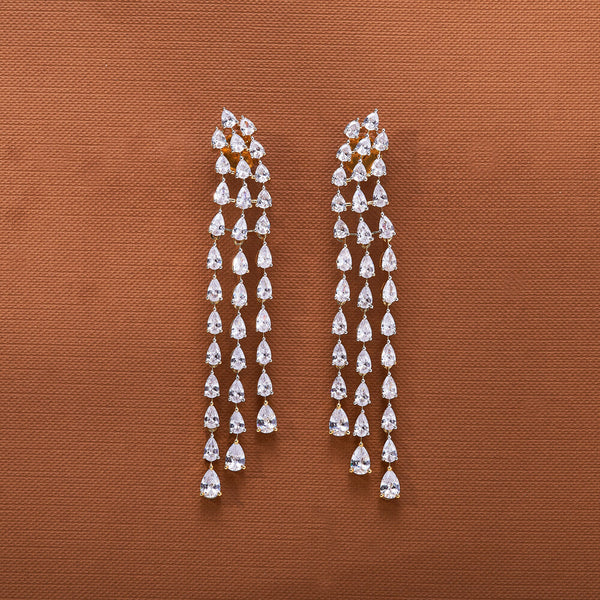 435956 Cz Classic Earring With Rhodium 2 Tone  Plating