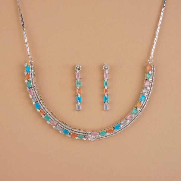 435968 Cubic Zirconia Classic Necklace Set With Rhodium Plating