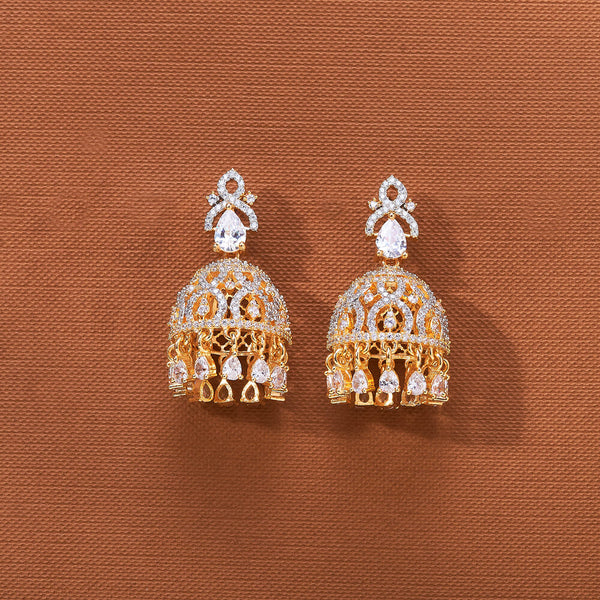 435991 Cz Classic Jhumki With Rhodium 2 Tone  Plating